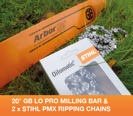 20 gb lo pro milling bar & 2 x stihl pmx ripping chains